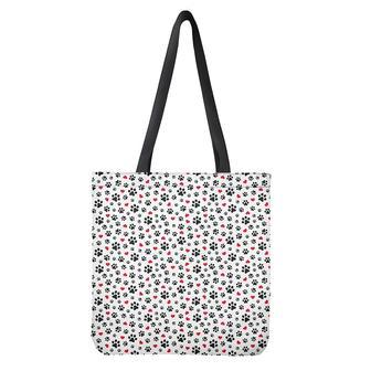 Black Paw And Heart Pattern Print Tote Bag | Newhawaiianshirts