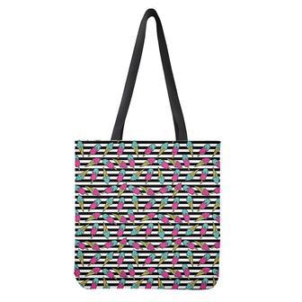 Black Striped Ice Cream Pattern Print Tote Bag | Newhawaiianshirts