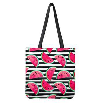 Black Striped Watermelon Pattern Print Tote Bag | Newhawaiianshirts CA