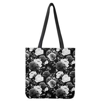 Black White Rose Floral Pattern Print Tote Bag | Newhawaiianshirts UK