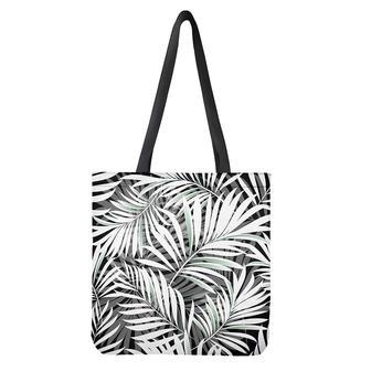 Black White Tropical Leaf Pattern Print Tote Bag | Newhawaiianshirts