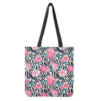 Black White Zebra Floral Pattern Print Tote Bag | Newhawaiianshirts DE