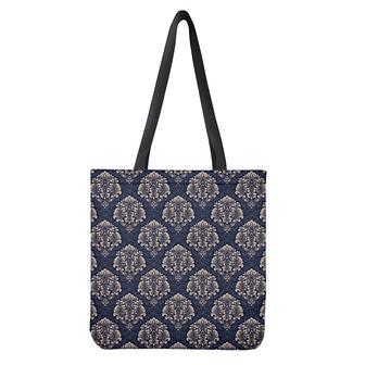 Blue And Brown Damask Pattern Print Tote Bag | Newhawaiianshirts