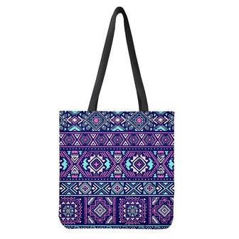 Blue And Pink Aztec Pattern Print Tote Bag | Newhawaiianshirts