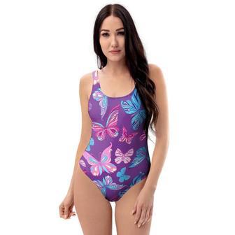 Blue And Pink Butterfly Print One Piece Swimsuite | Newhawaiianshirts CA