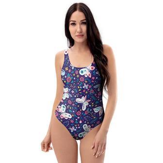 Blue Butterfly Floral Print One Piece Swimsuite | Newhawaiianshirts AU