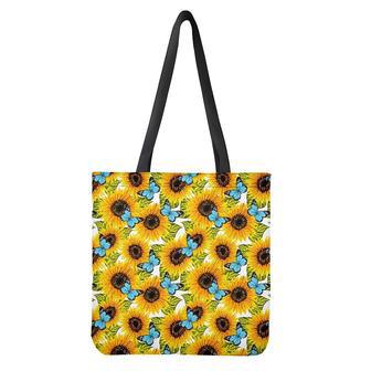 Blue Butterfly Sunflower Pattern Print Tote Bag | Newhawaiianshirts CA