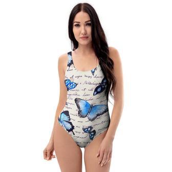 Blue Butterfly Watercolor Print One Piece Swimsuite | Newhawaiianshirts