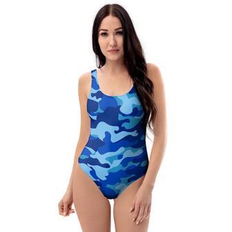 Blue Camo Print One Piece Swimsuite | Newhawaiianshirts CA