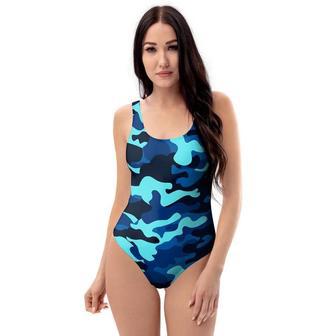 Blue Camoflage Print One Piece Swimsuite | Newhawaiianshirts