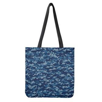 Blue Camouflage Knitted Pattern Print Tote Bag | Newhawaiianshirts AU