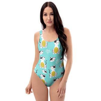 Blue Cat Print One Piece Swimsuite | Newhawaiianshirts