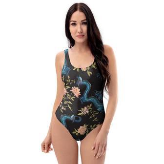 Blue Chinese Dragon Floral One Piece Swimsuite | Newhawaiianshirts DE