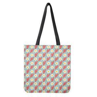 Blue Fried Egg And Bacon Pattern Print Tote Bag | Newhawaiianshirts