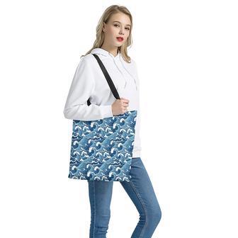 Blue Japanese Wave Pattern Print Tote Bag | Newhawaiianshirts CA