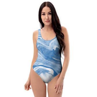 Blue Liquid Marble One Piece Swimsuite | Newhawaiianshirts