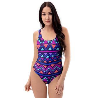 Blue Neon Color Indian Aztec One Piece Swimsuite | Newhawaiianshirts DE