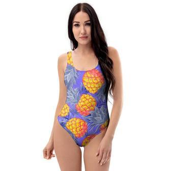 Blue Neon Pineapple Hawaiian Print One Piece Swimsuite | Newhawaiianshirts