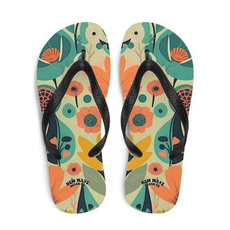 Blue Orange Retro Vintage Spring Flowers Flip Flops Colorful | Newhawaiianshirts