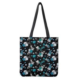 Blue Peony And Grey Rose Floral Print Tote Bag | Newhawaiianshirts CA