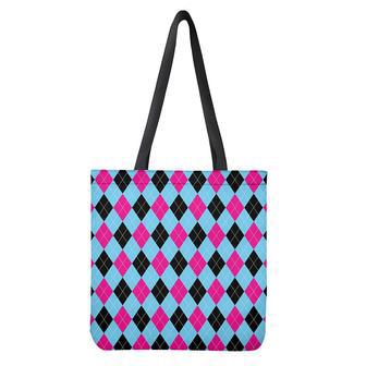 Blue Pink And Black Argyle Pattern Print Tote Bag | Newhawaiianshirts UK