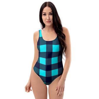 Blue Plaid Print One Piece Swimsuite | Newhawaiianshirts AU