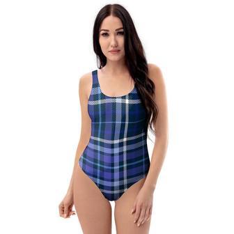 Blue Plaid Tartan One Piece Swimsuite | Newhawaiianshirts