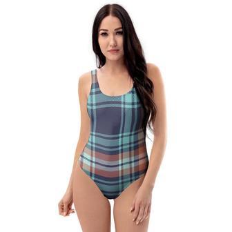 Blue Plaid Tartan Scottish Print One Piece Swimsuite | Newhawaiianshirts