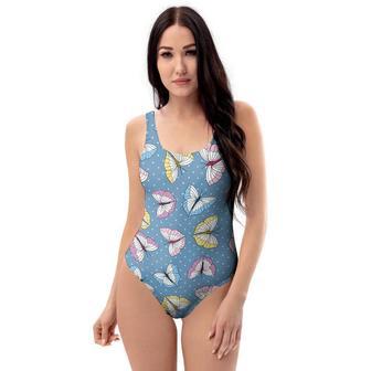 Blue Polka Dots Butterfly Print One Piece Swimsuite | Newhawaiianshirts UK