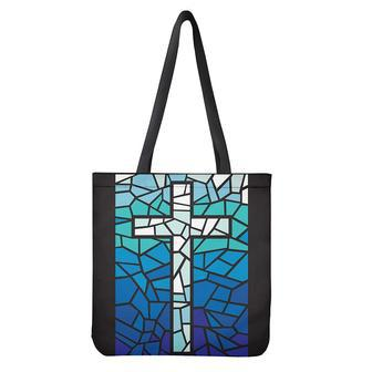 Blue Stained Glass Cross Print Tote Bag | Newhawaiianshirts UK