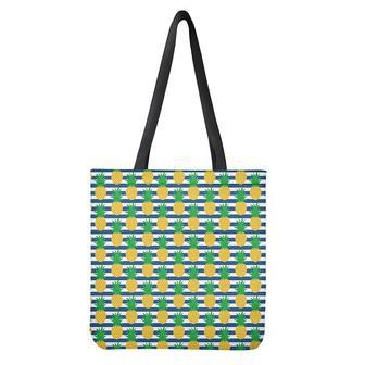 Blue Striped Pineapple Pattern Print Tote Bag | Newhawaiianshirts