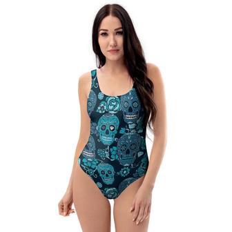 Blue Sugar Skull One Piece Swimsuite | Newhawaiianshirts AU