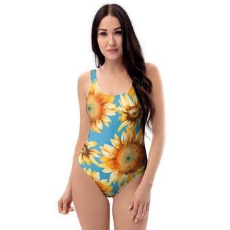 Blue Sunflower One Piece Swimsuite | Newhawaiianshirts AU