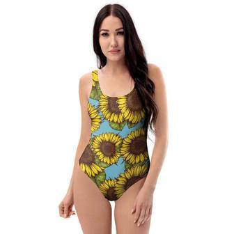 Blue Sunflower Print One Piece Swimsuite | Newhawaiianshirts AU