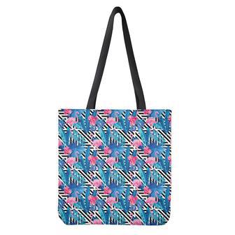 Blue Tropical And Pink Flamingo Print Tote Bag | Newhawaiianshirts