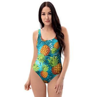 Blue Tropical Hawaiian Pineapple Print One Piece Swimsuite | Newhawaiianshirts