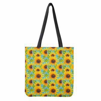 Blue Watercolor Sunflower Pattern Print Tote Bag | Newhawaiianshirts CA