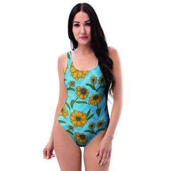 Blue Zigzag Sunflower One Piece Swimsuite | Newhawaiianshirts