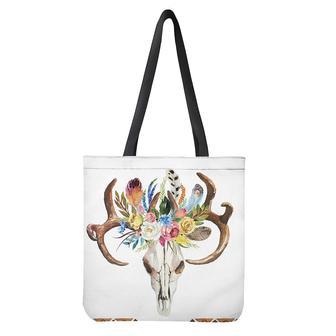 Boho Floral Deer Skull Print Tote Bag | Newhawaiianshirts CA