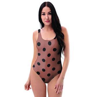 Brown And Black Polka Dot One Piece Swimsuite | Newhawaiianshirts CA