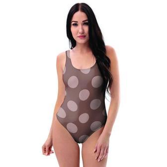 Brown And Tan Polka Dot One Piece Swimsuite | Newhawaiianshirts UK