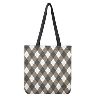 Brown And White Argyle Pattern Print Tote Bag | Newhawaiianshirts UK