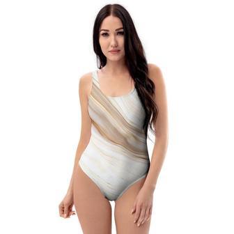 Brown Beige Marble One Piece Swimsuite | Newhawaiianshirts CA