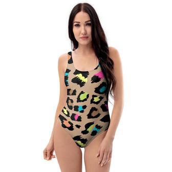 Brown Colorful Cheetah Print One Piece Swimsuite | Newhawaiianshirts UK