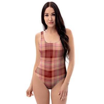 Brown Plaid Tartan One Piece Swimsuite | Newhawaiianshirts DE