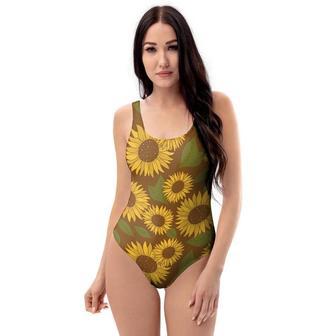 Brown Sunflower Print One Piece Swimsuite | Newhawaiianshirts AU