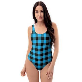 Buffalo Plaid Blue Print One Piece Swimsuite | Newhawaiianshirts AU