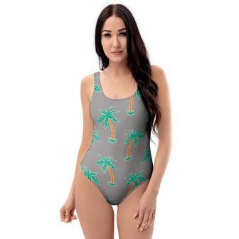 Cartoon Palm Tree Hawaiian Print One Piece Swimsuite | Newhawaiianshirts AU