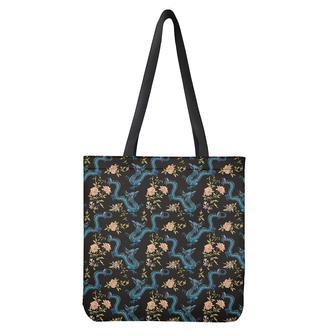 Chinese Dragon And Flower Pattern Print Tote Bag | Newhawaiianshirts DE