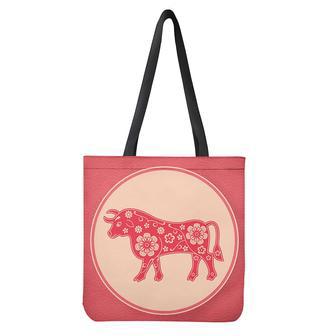 Chinese Flower Ox Zodiac Print Tote Bag | Newhawaiianshirts CA